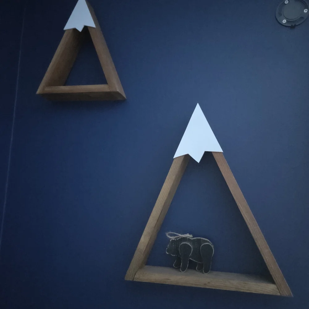 Wooden Mountain Wall Decor with White Peaks